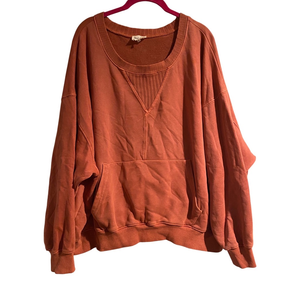 Peach Love California Oversized V Neck Kangaroo Pocket Sweatshirt Women Size M
